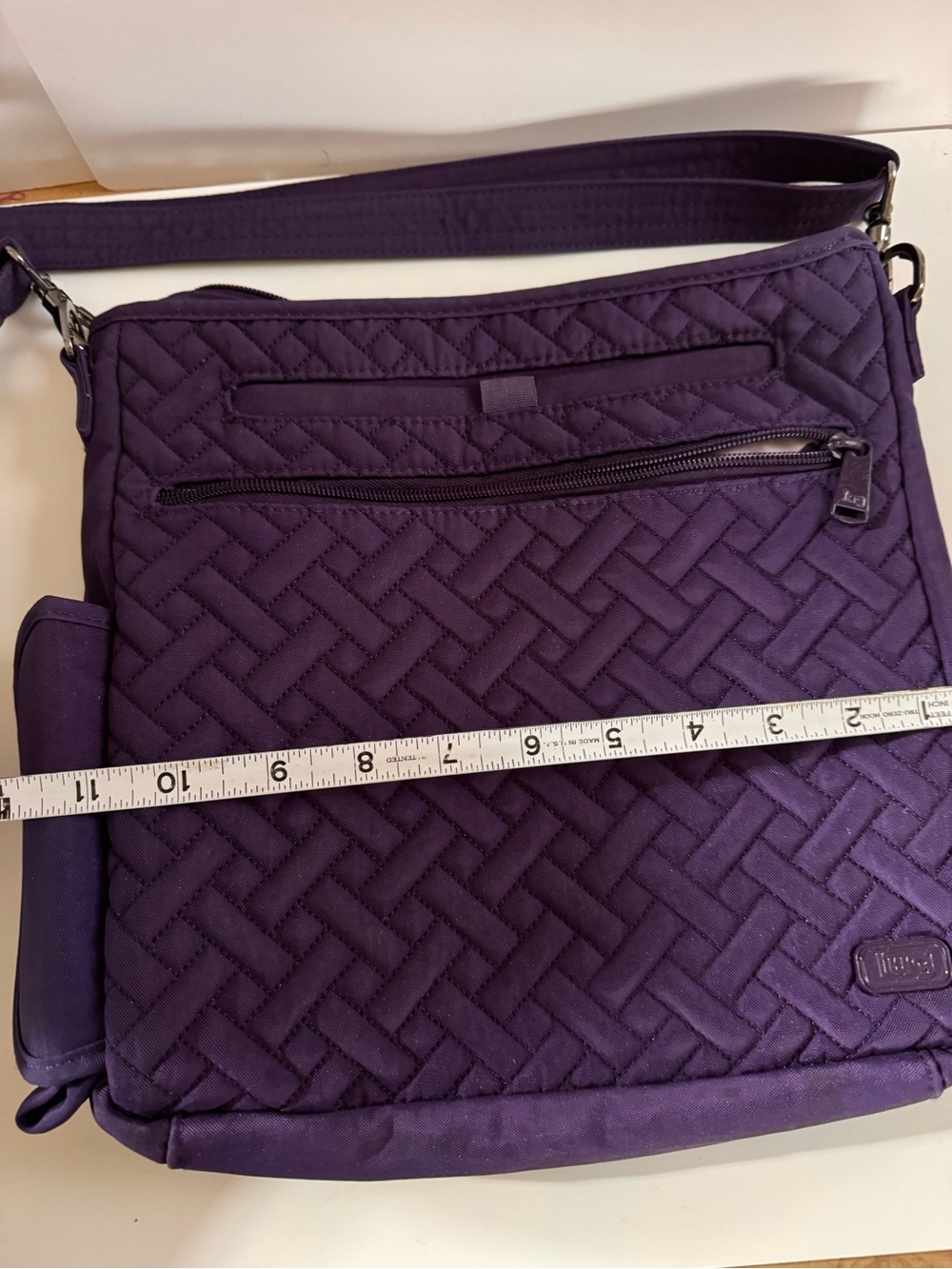 Lug Somersault Crossbody Bag Purple Quilted Organizer Travel Purse Floral Lining - Picture 13 of 14